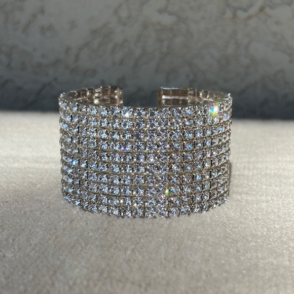 Sparkling Statement Silver Rhinestone Wide Cuff - Picture 3 of 14